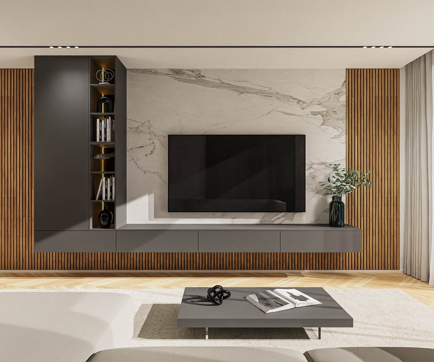 Moderne Wohnwand mit Regal