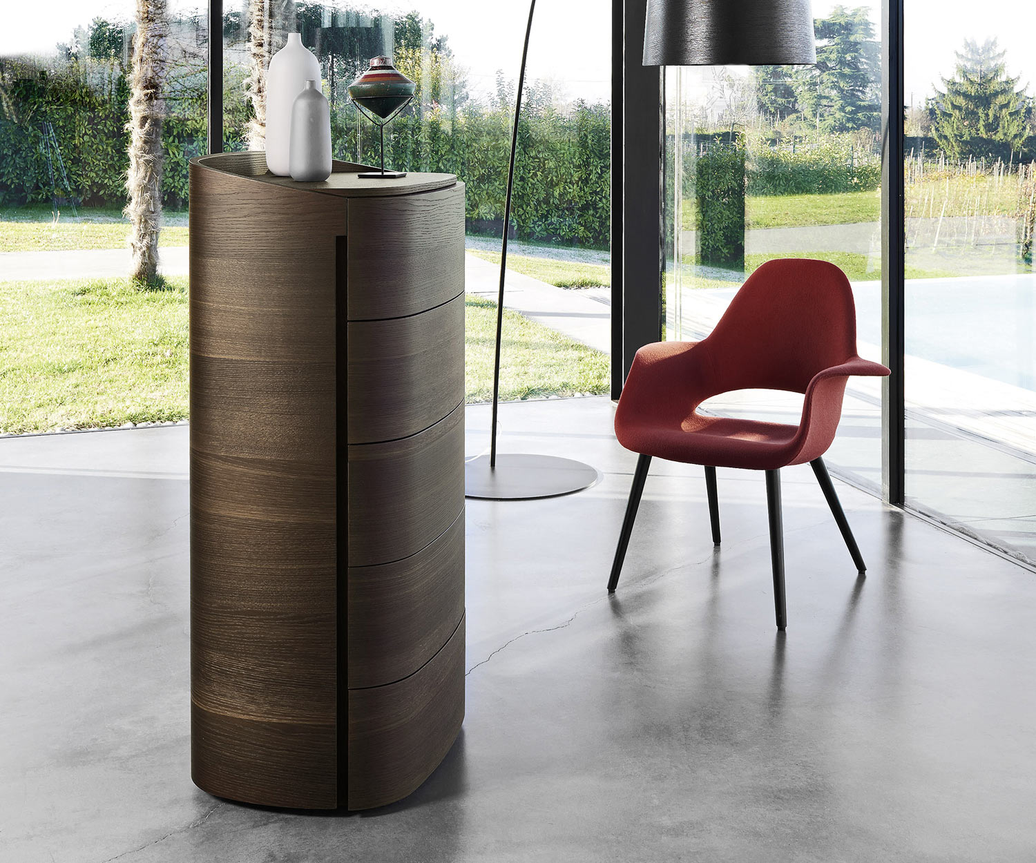 Exklusive Livitalia Design Hochkommode Round in Eiche Braun