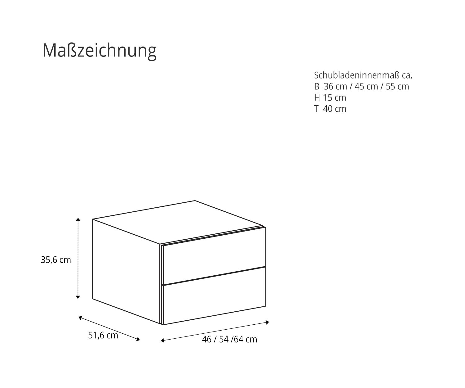 Novamobili Design Nachttisch Easy 2 Maßzeichnung Skizze Maße Bauplan