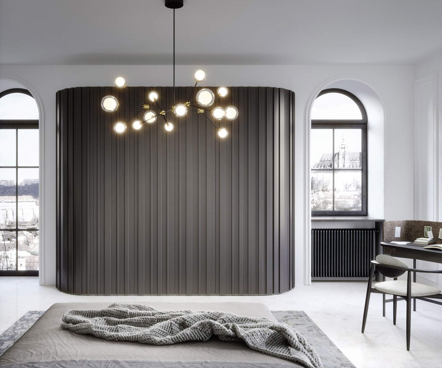 Novamobili Alfa Curvo Design Kleiderschrank Rund keine Ecken Holz Dunkel Rustikal