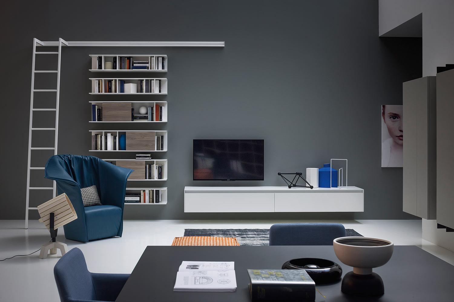 Living Room Wall Unit Bookcase Ladder TV Lowboard