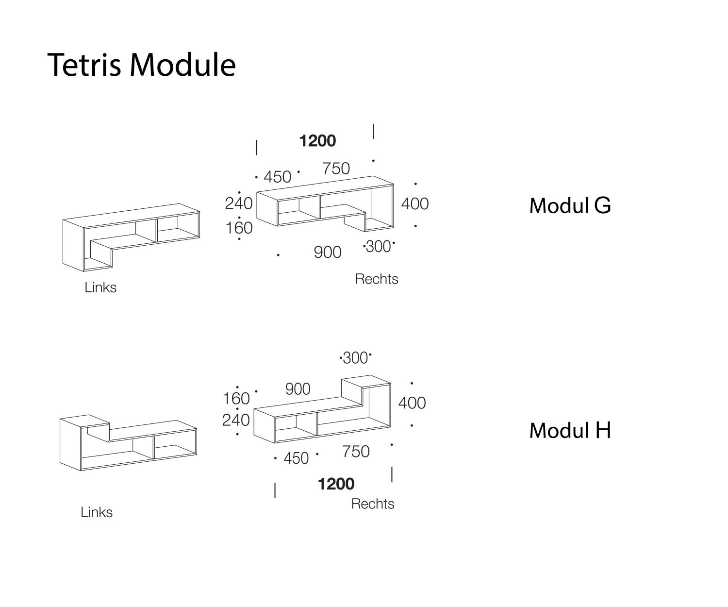 Tetris Designer Regal Module G und H Skizze Maße Tetris Designer Regal Module G und H Skizze Maße