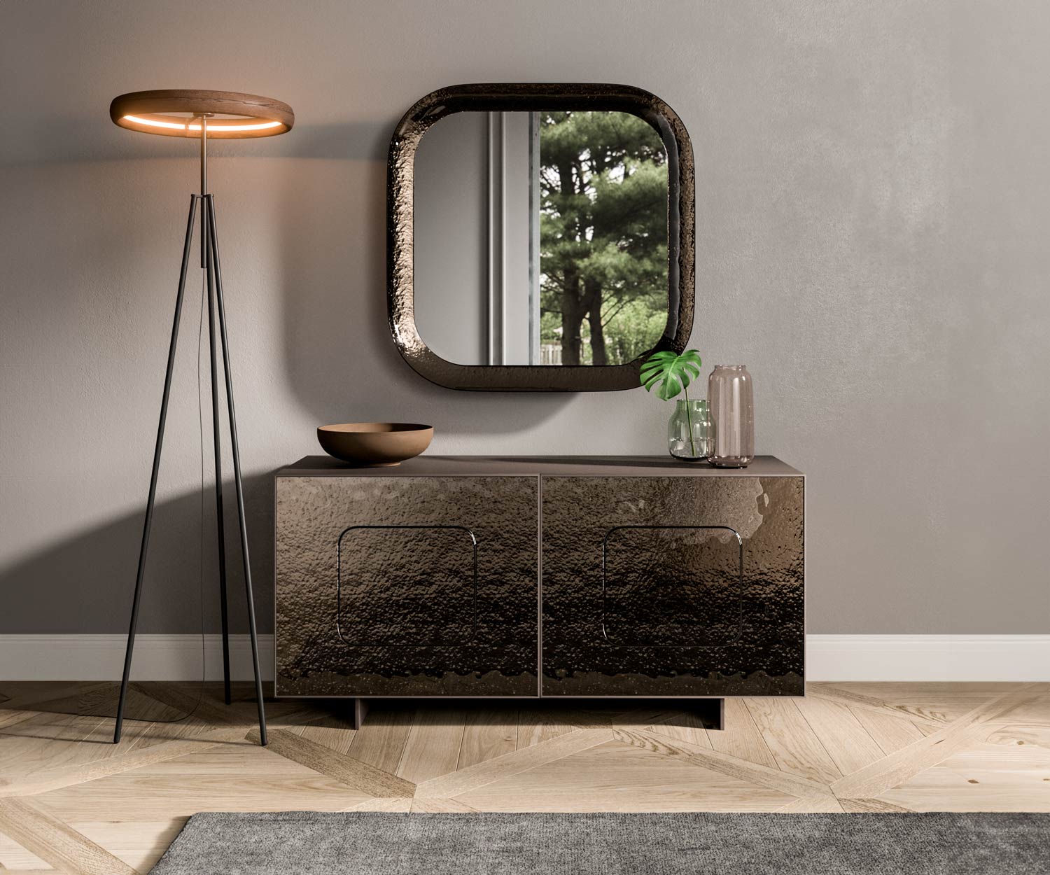 Ozzio Giulia X311 Design Sideboard mit Bronze Gold Glas