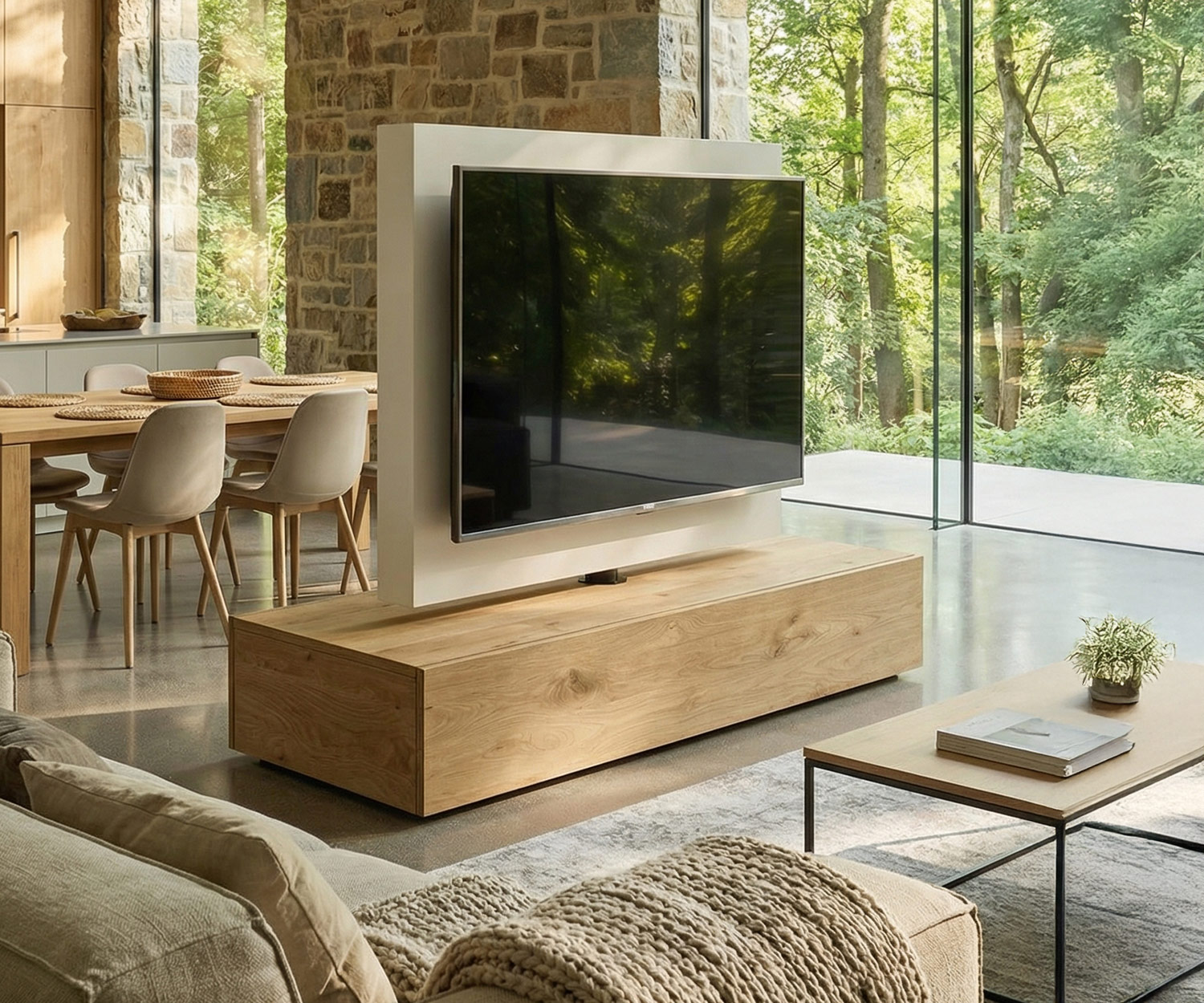 Livitalia Roto Lowboard & TV Raumteiler mit drehbarem Paneel