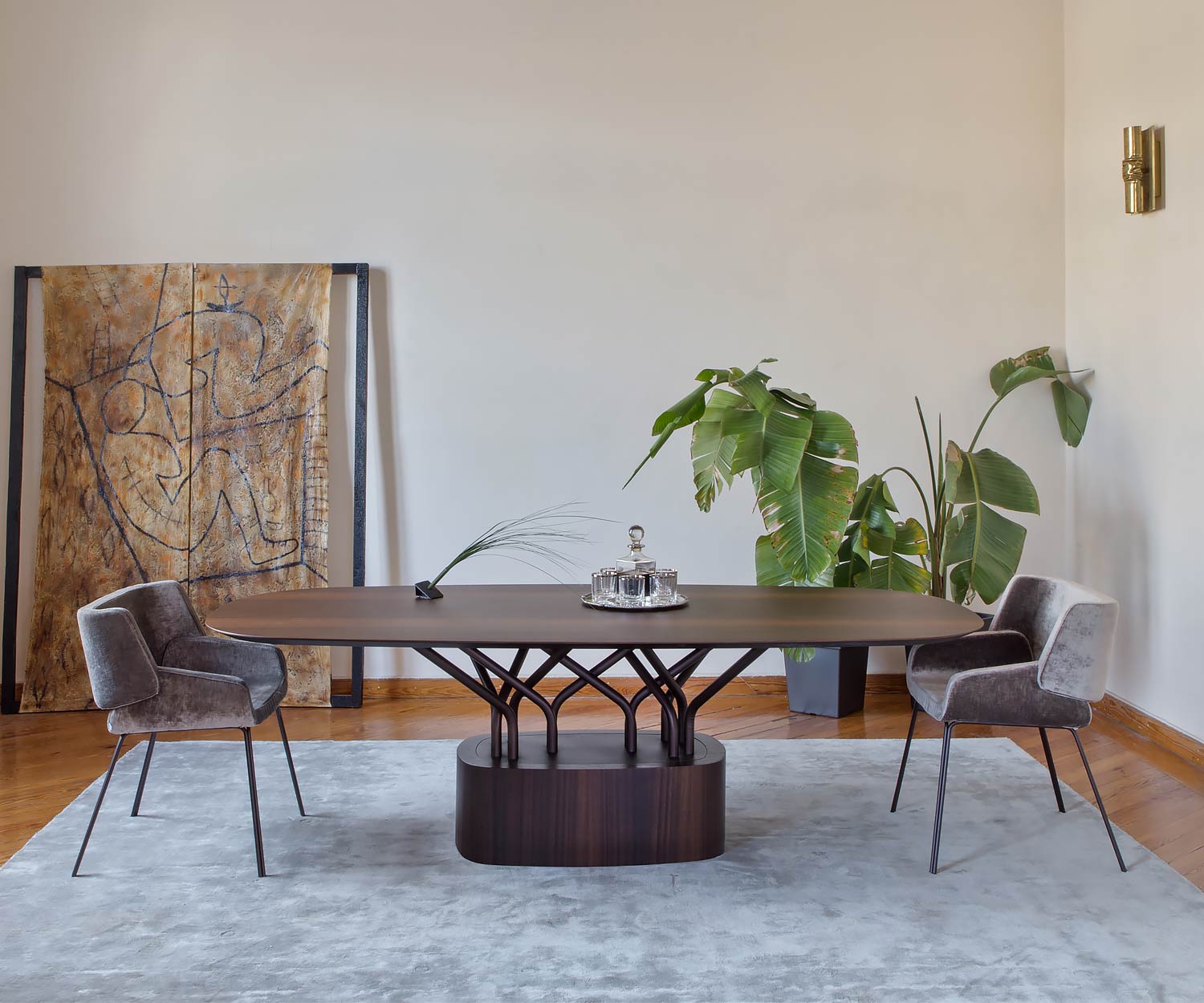 Exklusiver Design Esstisch al2 wood oo Ansicht Esszimmer mit Nussbaum Furnier veredelt