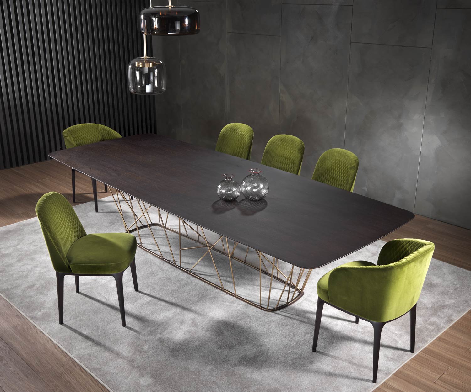 Hochwertiger Design Esstisch rechteckig Eiche Ensemble im Esszimmer angeordnet