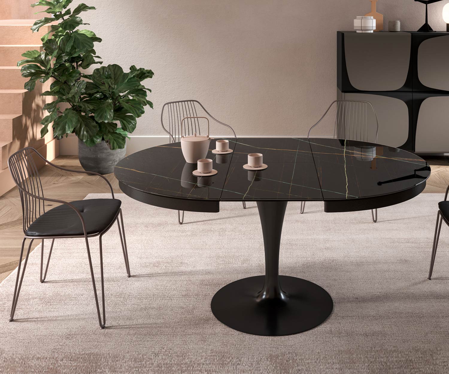 Ozzio Eclipse Tisch mit massivem Metallgestell in Schwarz beschichtet Black Pearl