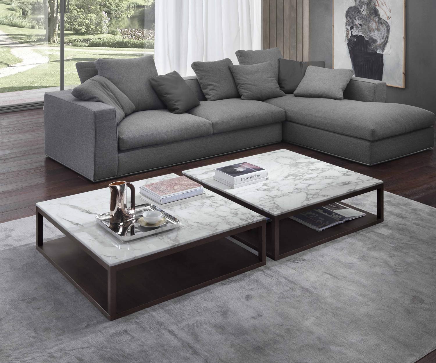 Exklusiver Giulio Marelli Design Couchtisch Stone B 95x95 Carrara Marmor Tischplatte