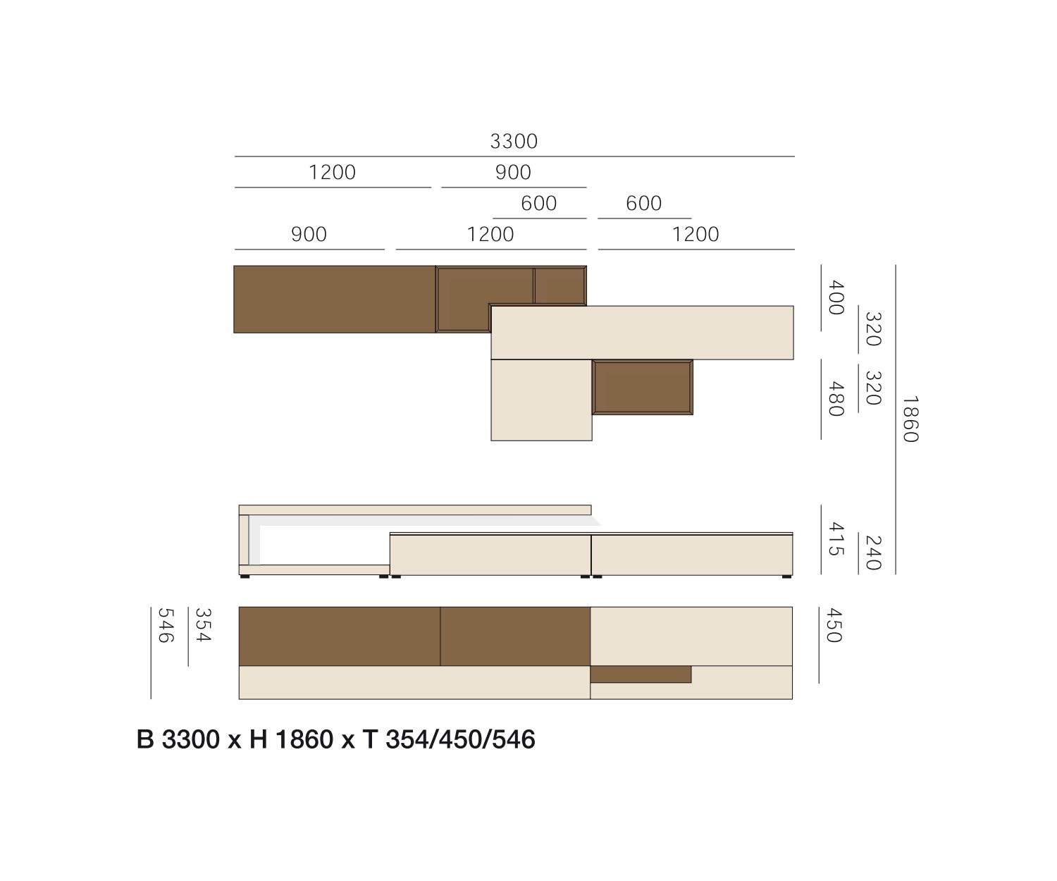 Livitalia Design wall unit C22 Dimensions Sketch Sizes Sizes