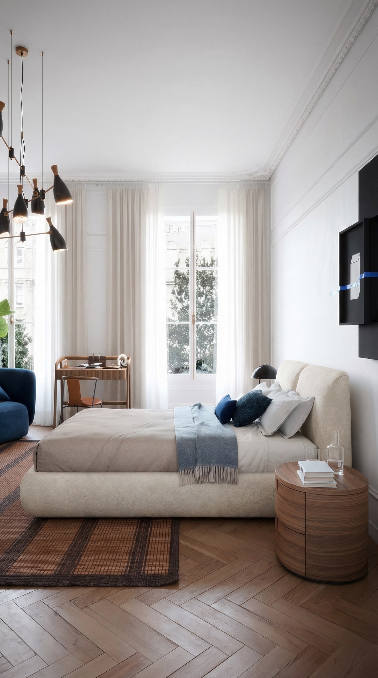Novamobili Polsterbett Midnight mit weichen Konturen im hellen Schlafzimmer