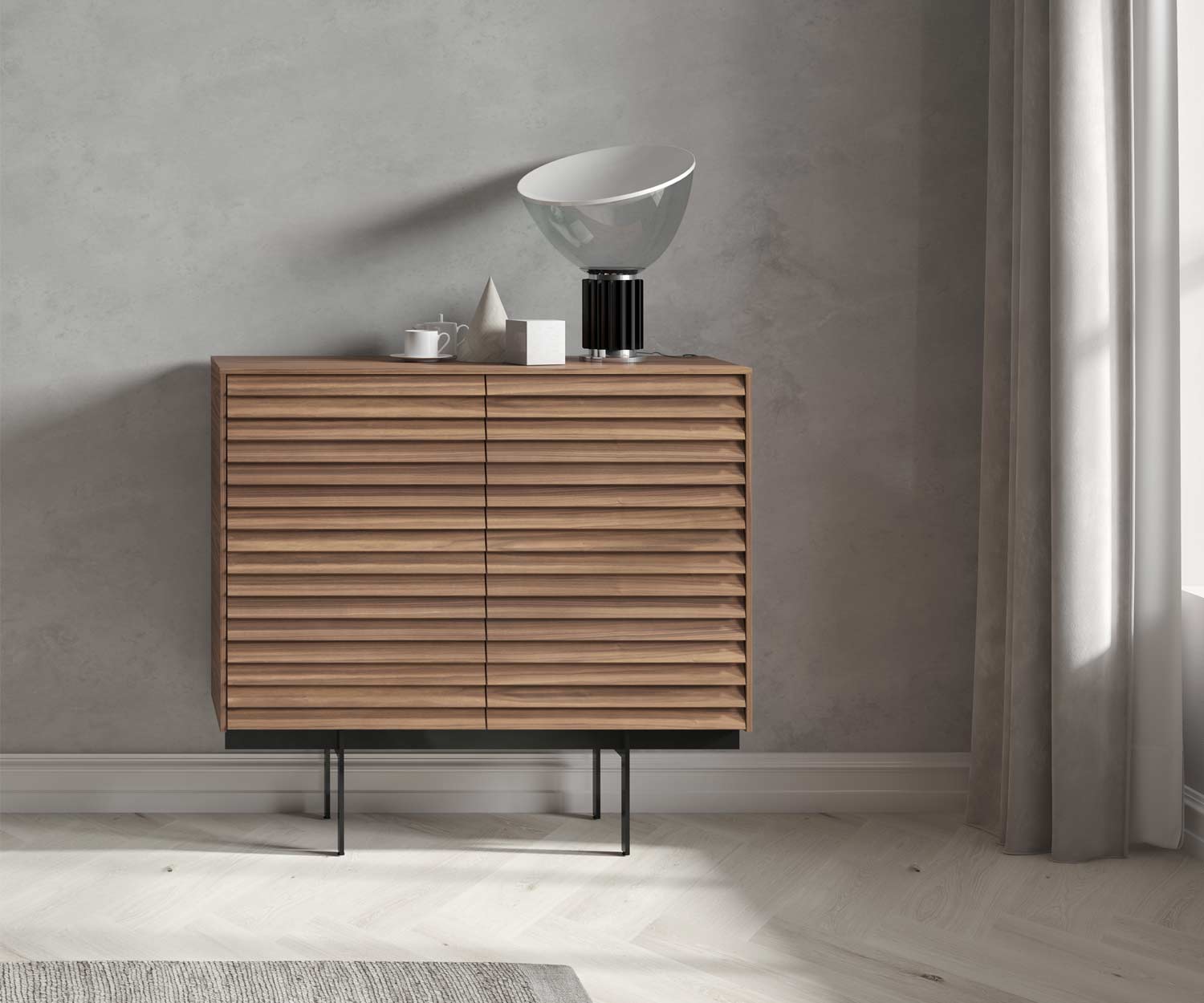 Hochwertiger Design Konfigurator mit zwei Modulen als Highboard Walnuss Nussbaum